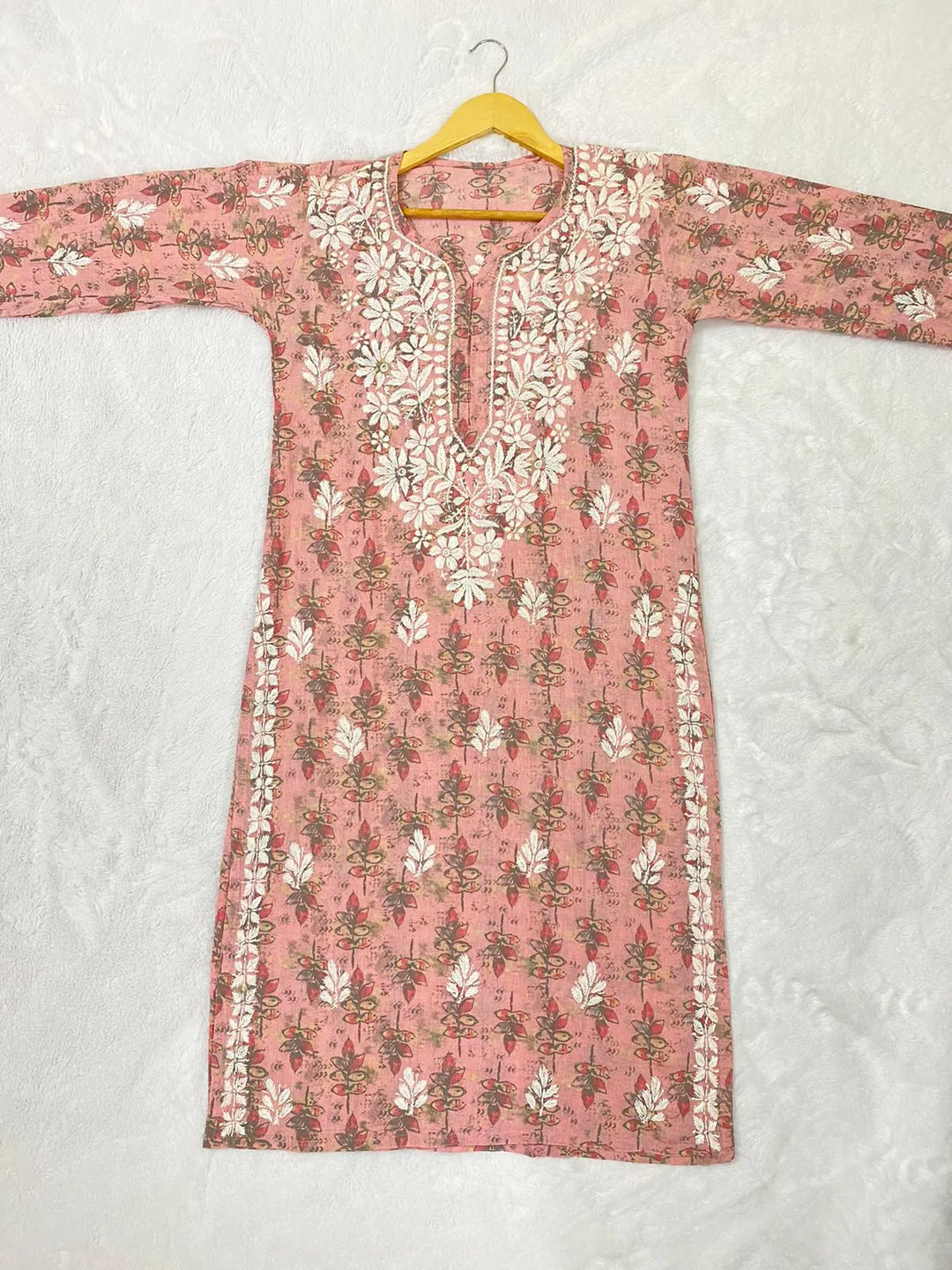Onion Pink Inayat Cotton Chikankari Hand Embroidered Women's Long Kurta