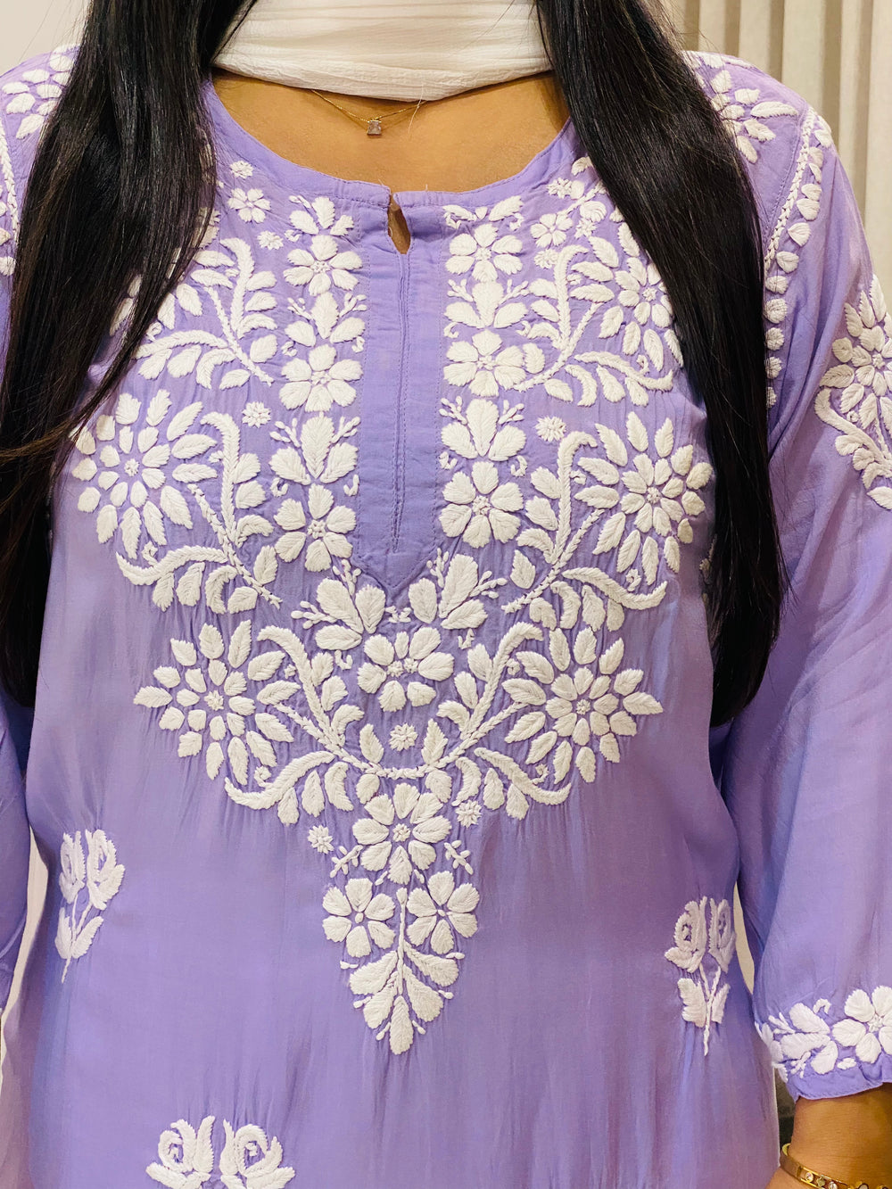 Lavender Bahar Premium Modal Chikankari Women's Long Solid Kurta