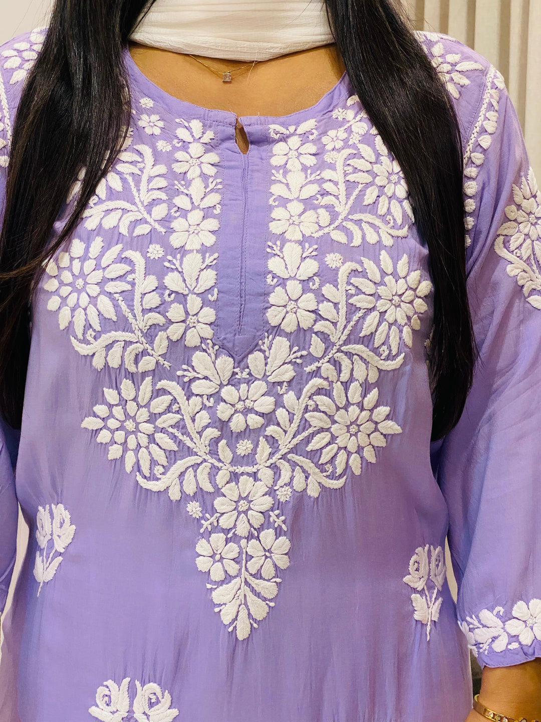 Lavender Bahar Premium Modal Chikankari Women's Long Solid Kurta