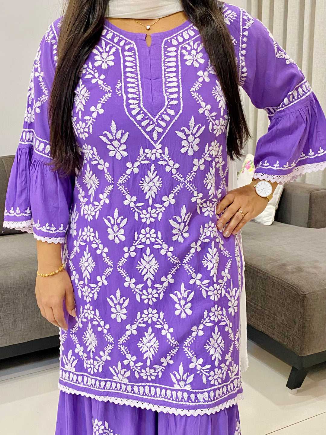 Lavender Navya Rayon Chikankari Hand Embroidered Designer Women's Gharara Set