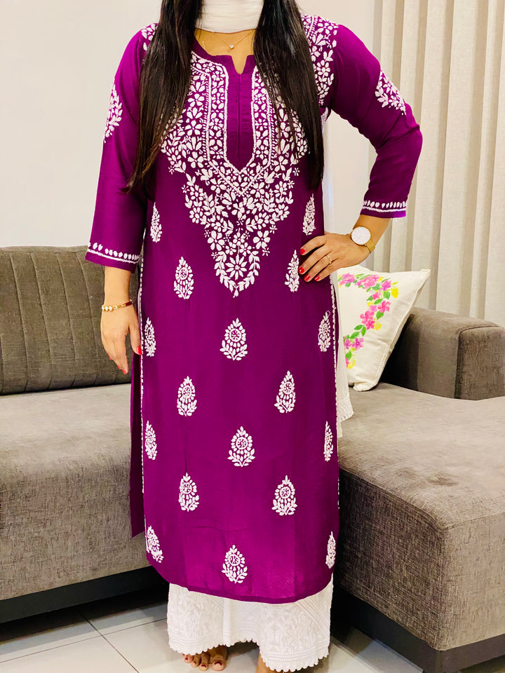 Wine Niya Premium Modal Chikankari Solid Women's Long Kurta