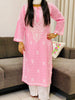Aadita Mulmul Cotton Chikankari Handwork Women's Floral Long Kurta - Baby Pink