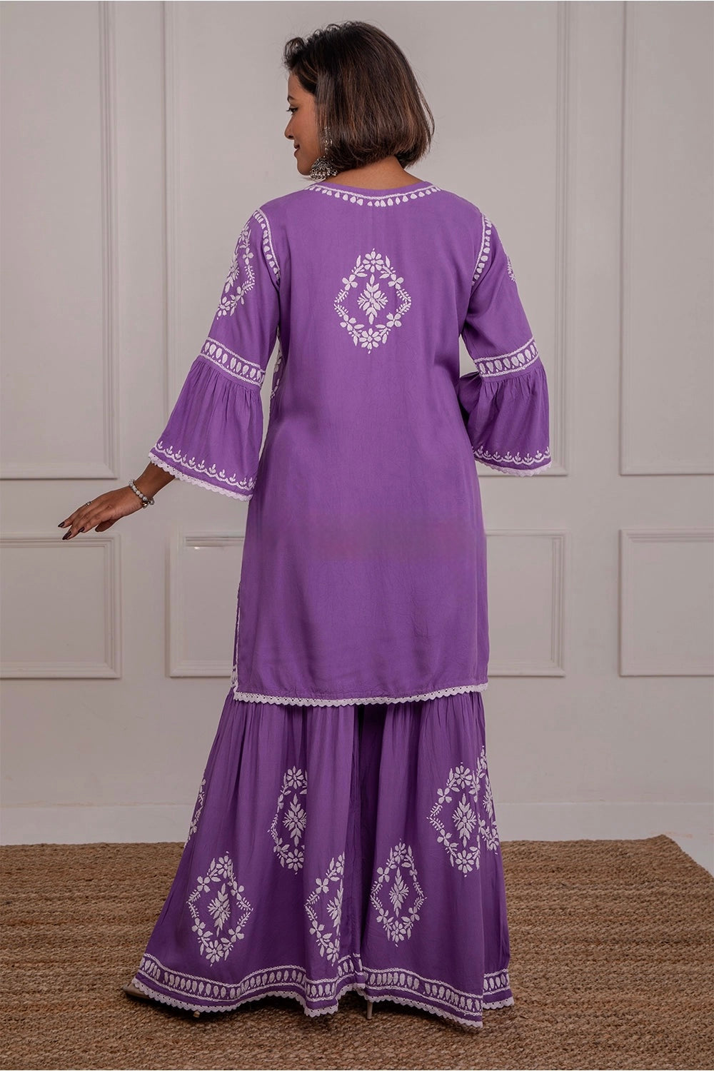 Navya 3D Chikankari Hand Embroidered Womens Gharara Set - Purple