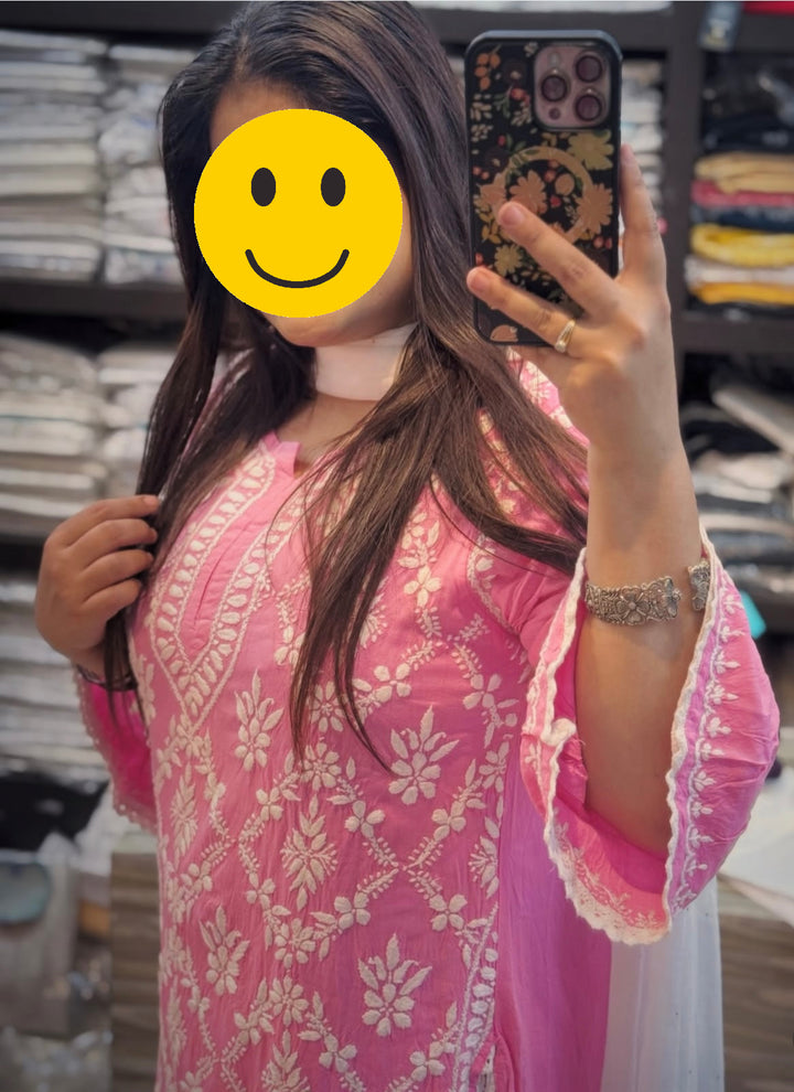 Navya 3D Chikankari Hand Embroidered Womens Gharara Set - Pink