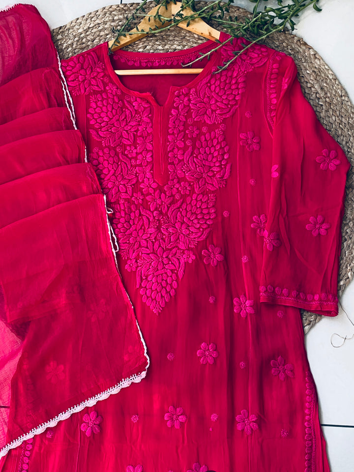 Rani Zoya Viscose Chikankari Kurta with Dupatta