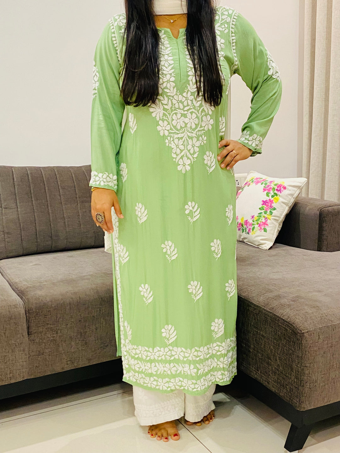 Pista Bela Premium Modal Chikankari Solid Women's Long Kurta