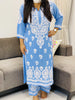 Opium Premium Modal 3D Chikankari Women's Solid Long Kurta Palazzo Set - Powder Blue