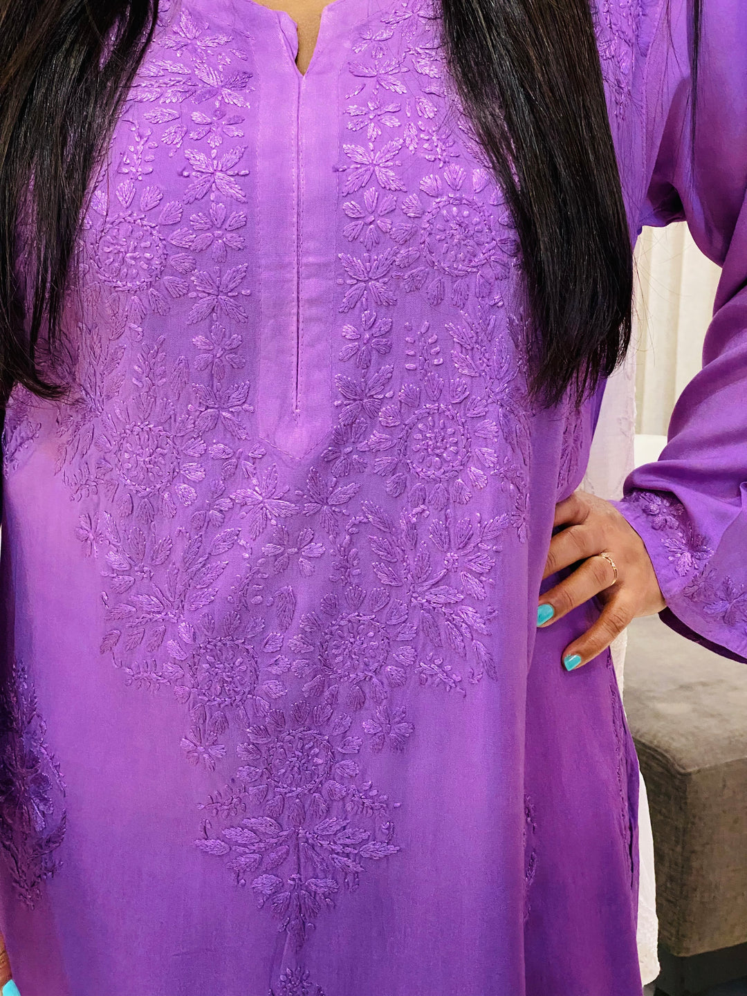 Lavender Hasti Rayon Ombre Shade Chikankari Women's Straight Kurta
