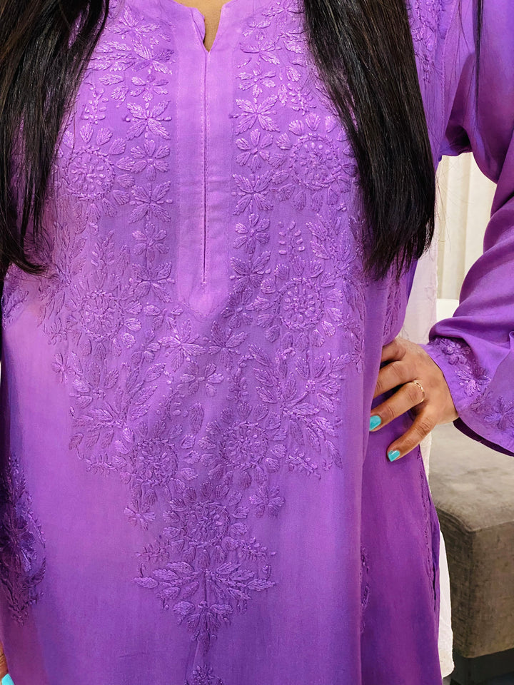 Lavender Hasti Rayon Ombre Shade Chikankari Women's Straight Kurta