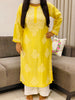 Rida Premium Chanderi Chikankari Women's Solid Long Kurta - Yellow