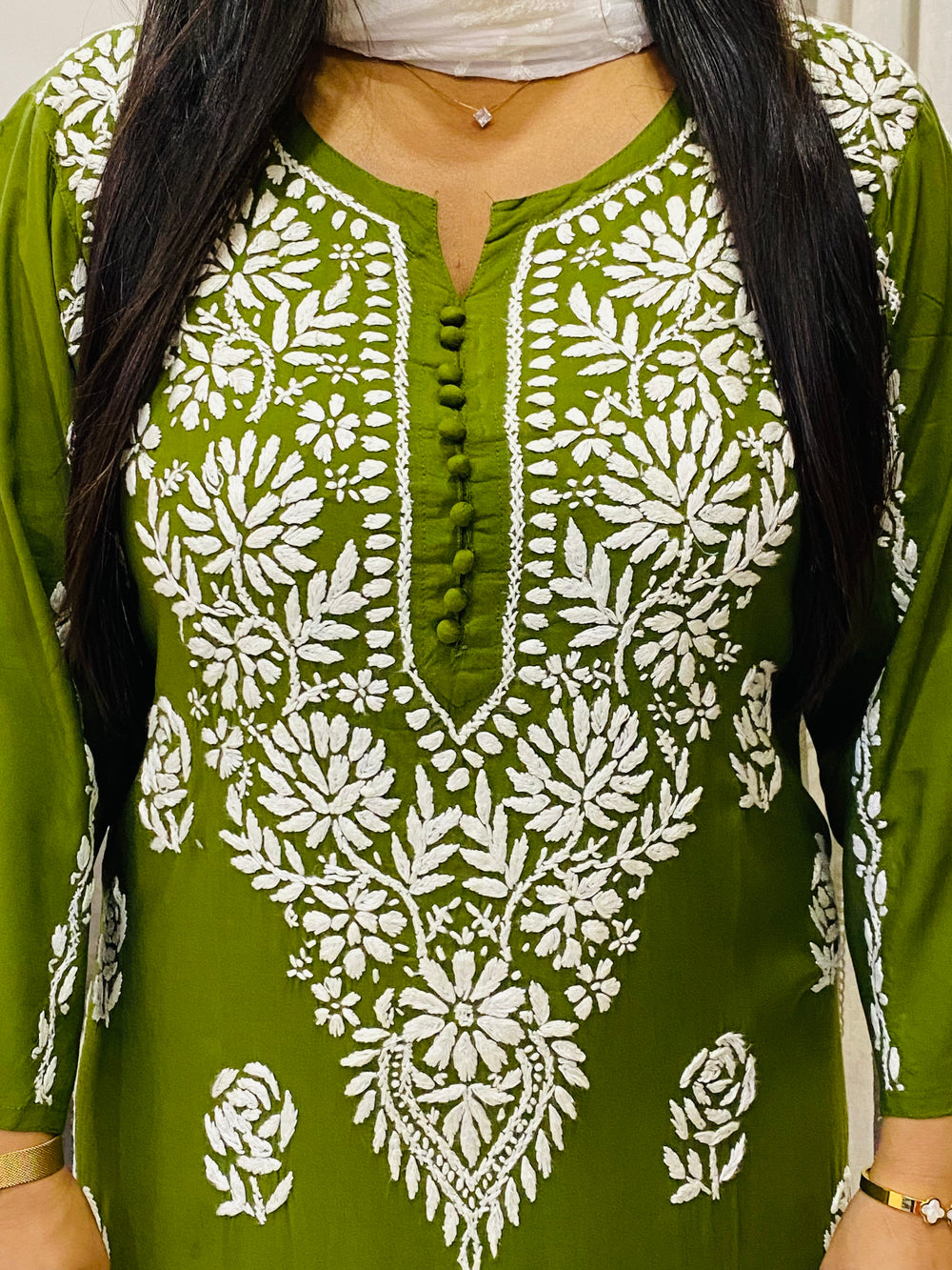 mahendi Naaz Premium Modal Chikankari Women's Solid Long Kurta