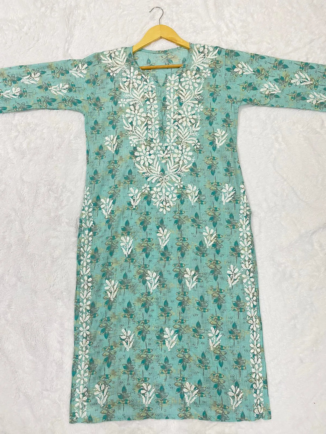 Mint Blue Inayat Cotton Chikankari Hand Embroidered Women's Long Kurta