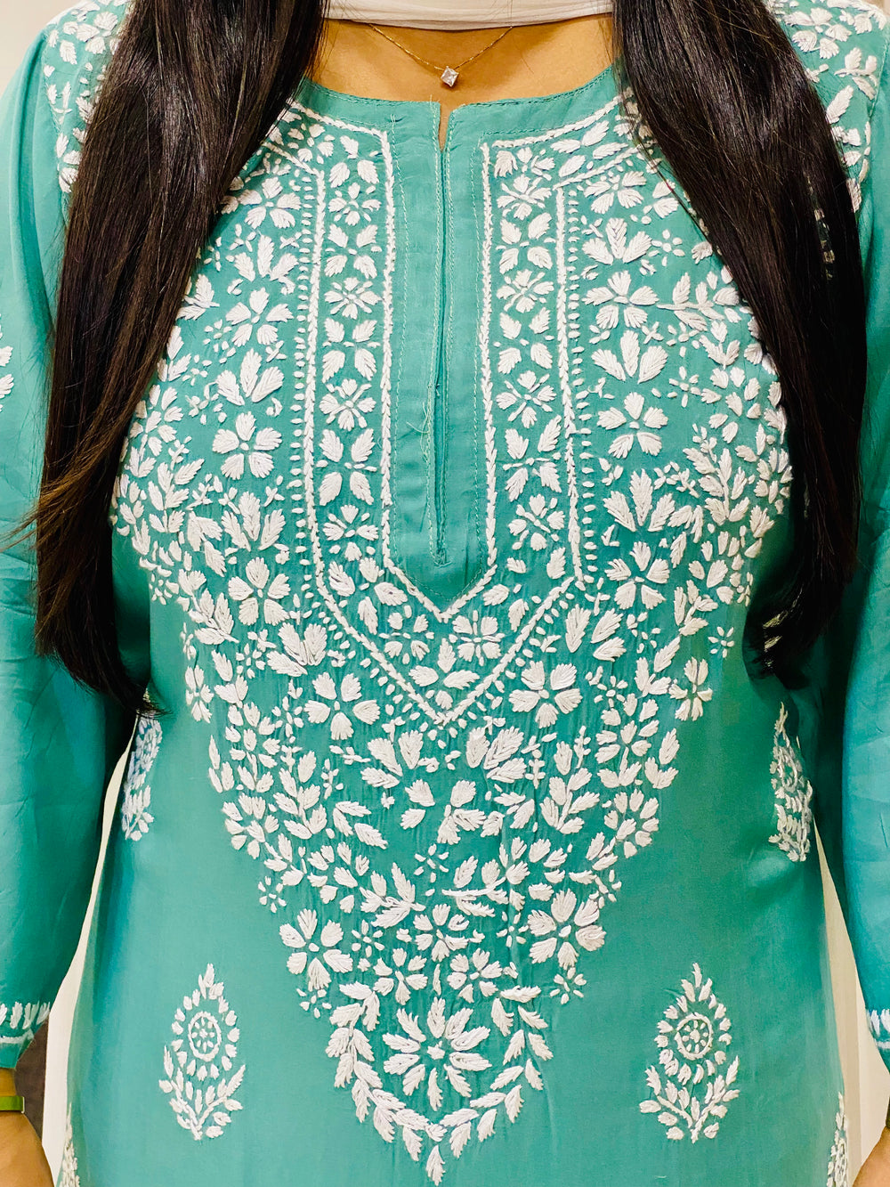 Army Green Niya Premium Modal Chikankari Solid Women's Long Kurta