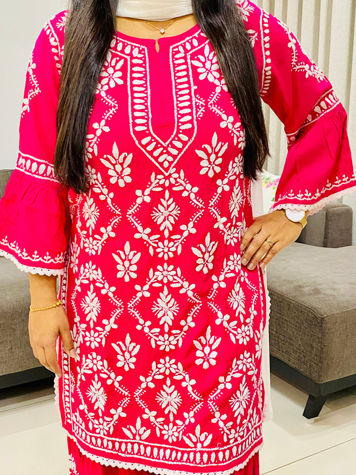 Magenta Navya Rayon Chikankari Hand Embroidered Designer Women's Gharara Set