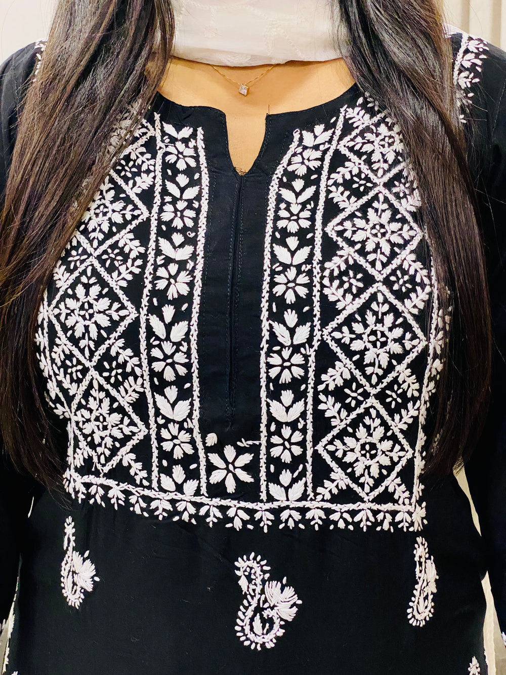 Black Nora Premium Modal Chikankari Solid Women's Kurta