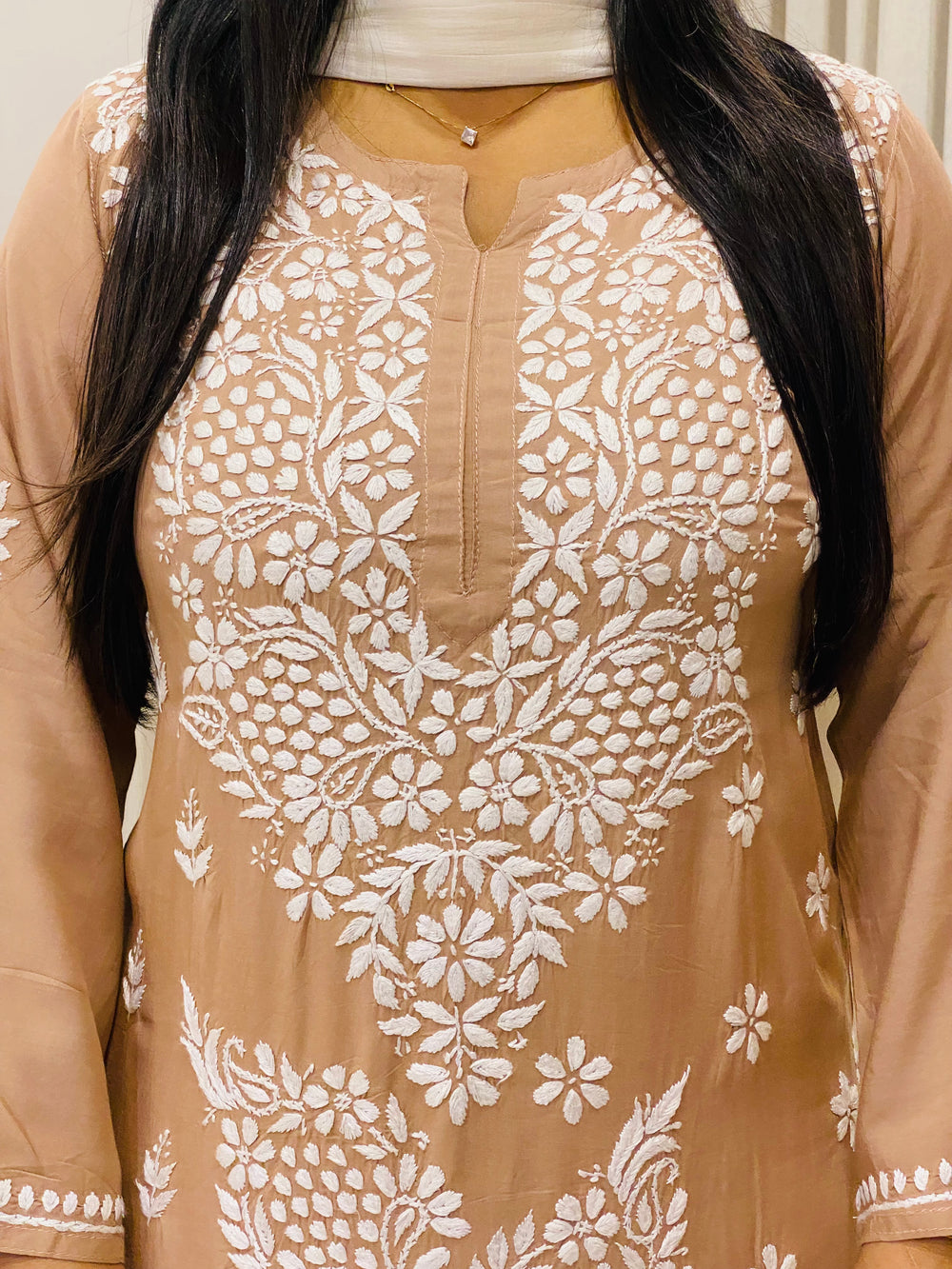 Beige Brown Esha Premium Modal Chikankari Solid Women's Kurta