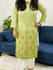 Murraya Chanderi Silk Chikankari Hand Embroidered Women's Solid Long Kurta - mahendi