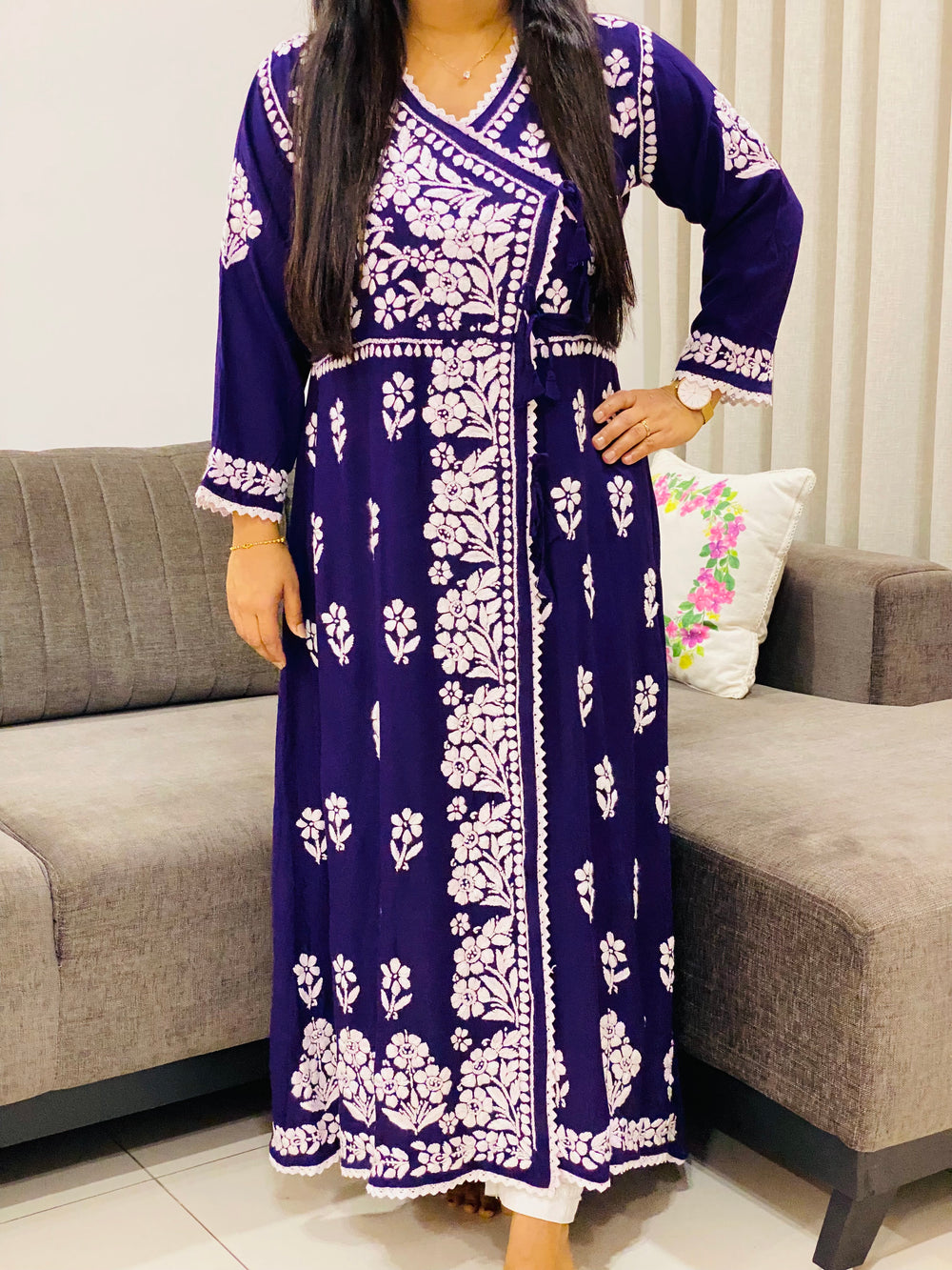 Purple Tripti Rayon Chikankari Handwork Solid Women's Angrakha Kurta