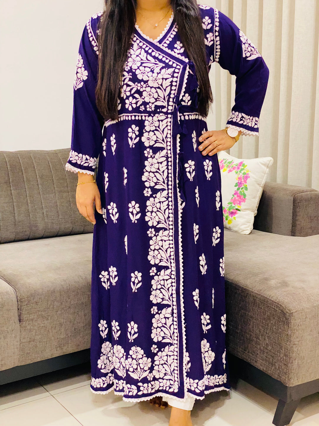 Purple Tripti Rayon Chikankari Handwork Solid Women's Angrakha Kurta
