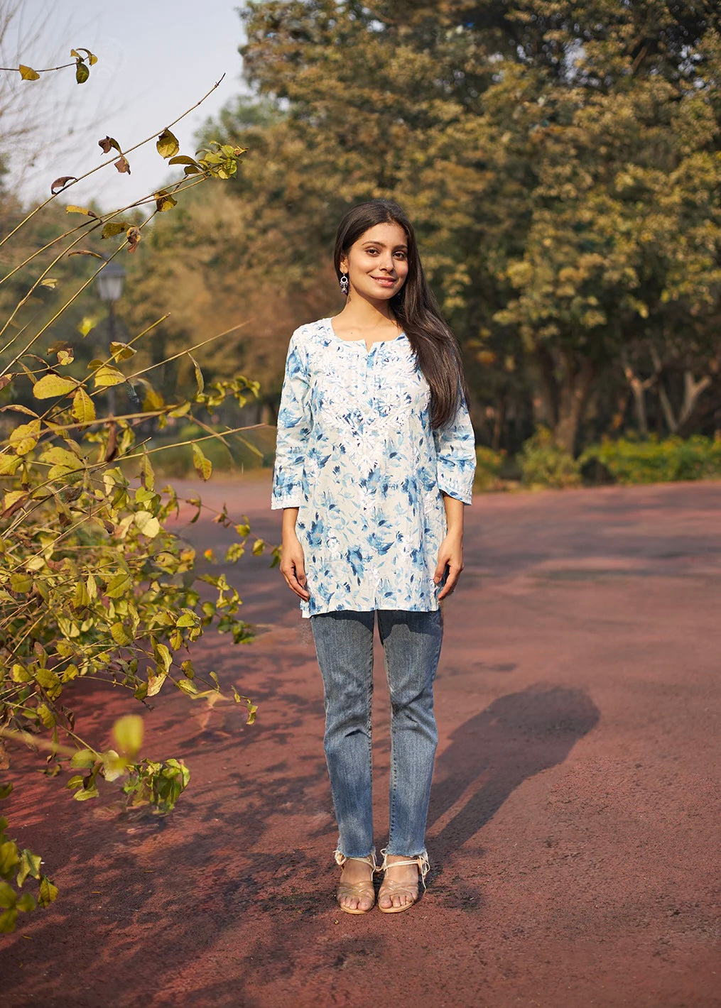 Blue Kannika Mulmul Printed Short kurti