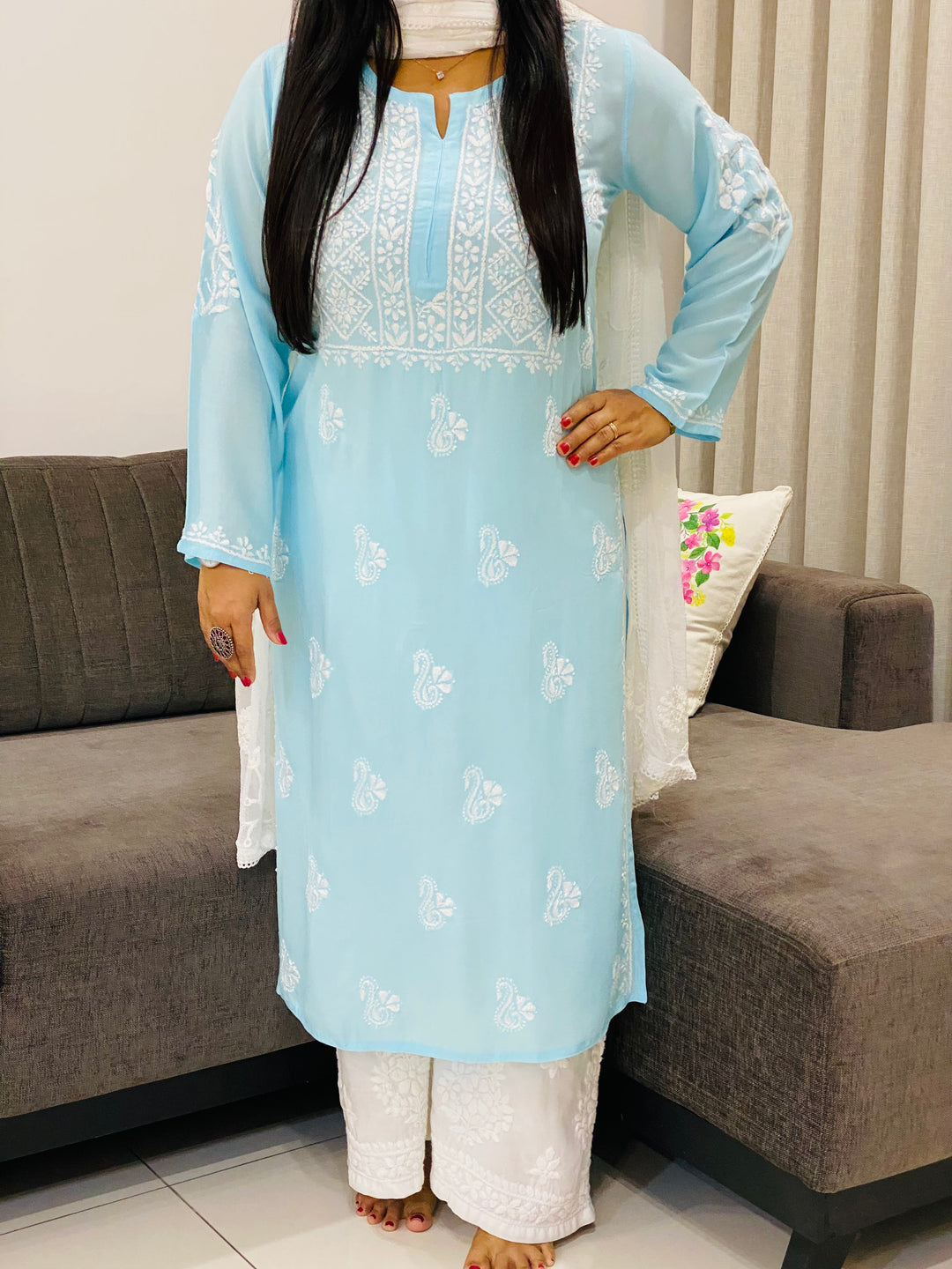 Sky Nora Premium Modal Chikankari Solid Women's Kurta