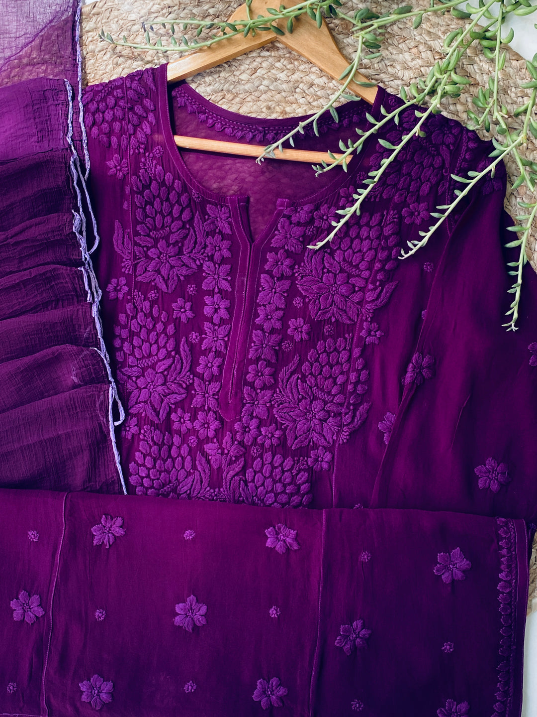 Purple Zoya Viscose Chikankari Kurta with Dupatta
