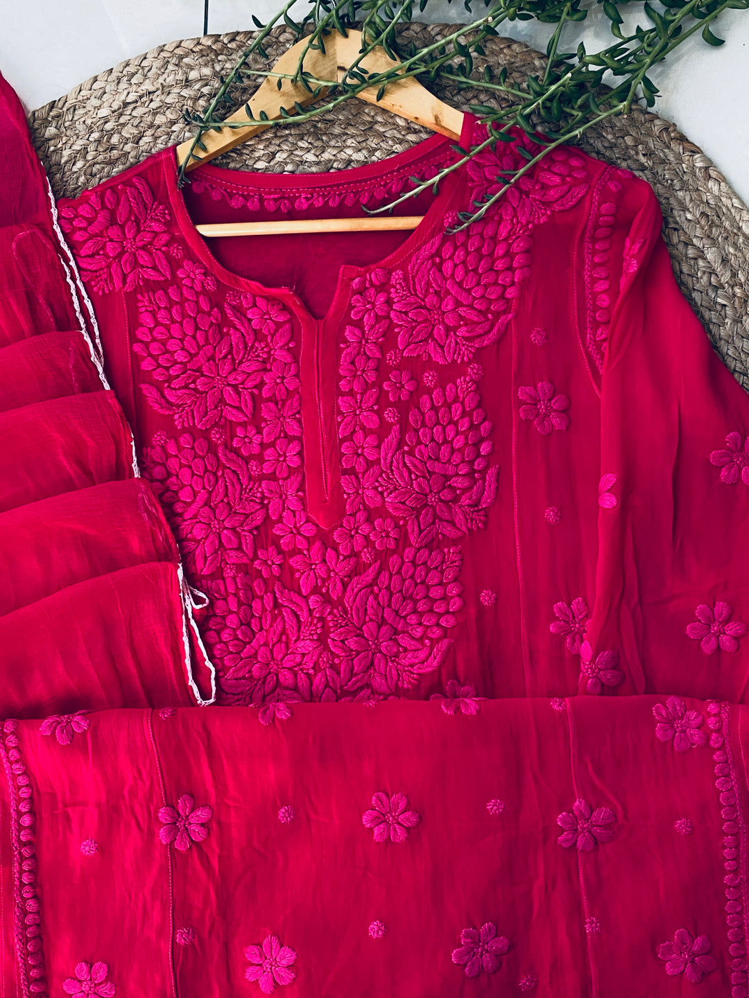 Rani Zoya Viscose Chikankari Kurta with Dupatta