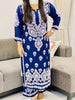 Opium Premium Modal 3D Chikankari Women's Solid Long Kurta Palazzo Set - Navy Blue