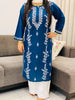Ahana Cotton Chikankari Women's Solid Long Kurta - Teal Blue