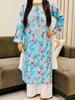 Dvita Mulmul Chikankari Floral Women's Long Kurta - Ferozi