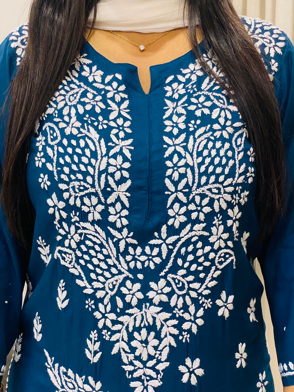 Teal Blue Esha Premium Modal Chikankari Solid Women's Kurta
