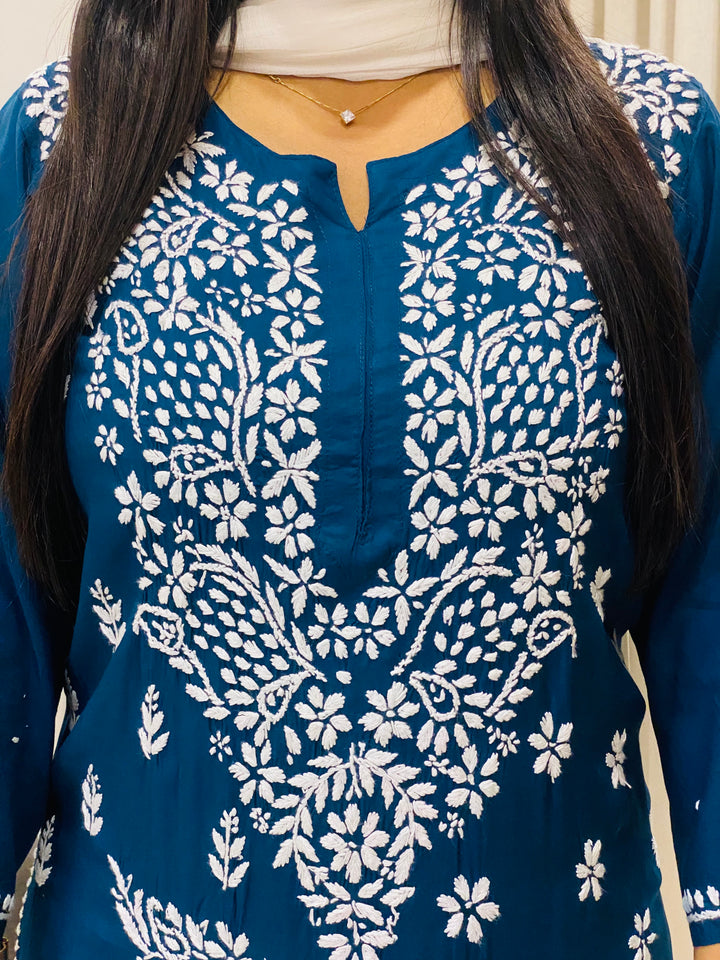 Teal Blue Esha Premium Modal Chikankari Solid Women's Kurta
