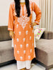 Evana Rayon Chikankari Handwork Women's Solid Long Straight Kurta - Peach