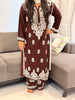 Sangriya Rayon 3D Chikankari Handwork women kurta palazzo set - Brown