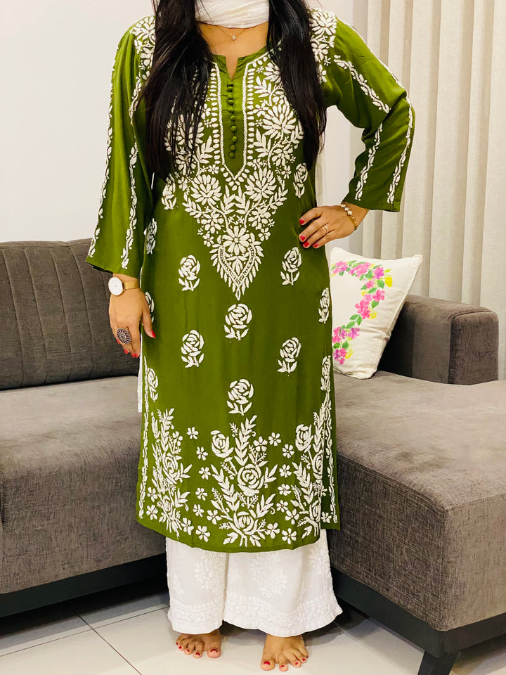 mahendi Naaz Premium Modal Chikankari Women's Solid Long Kurta