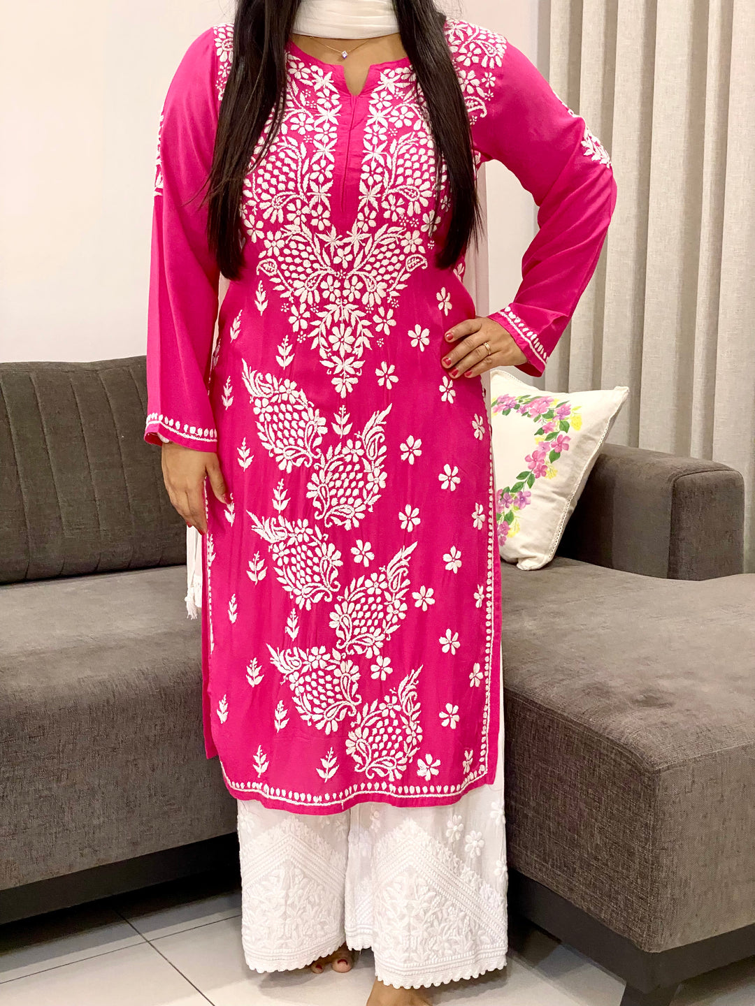 Magenta Esha Premium Modal Chikankari Solid Women's Kurta