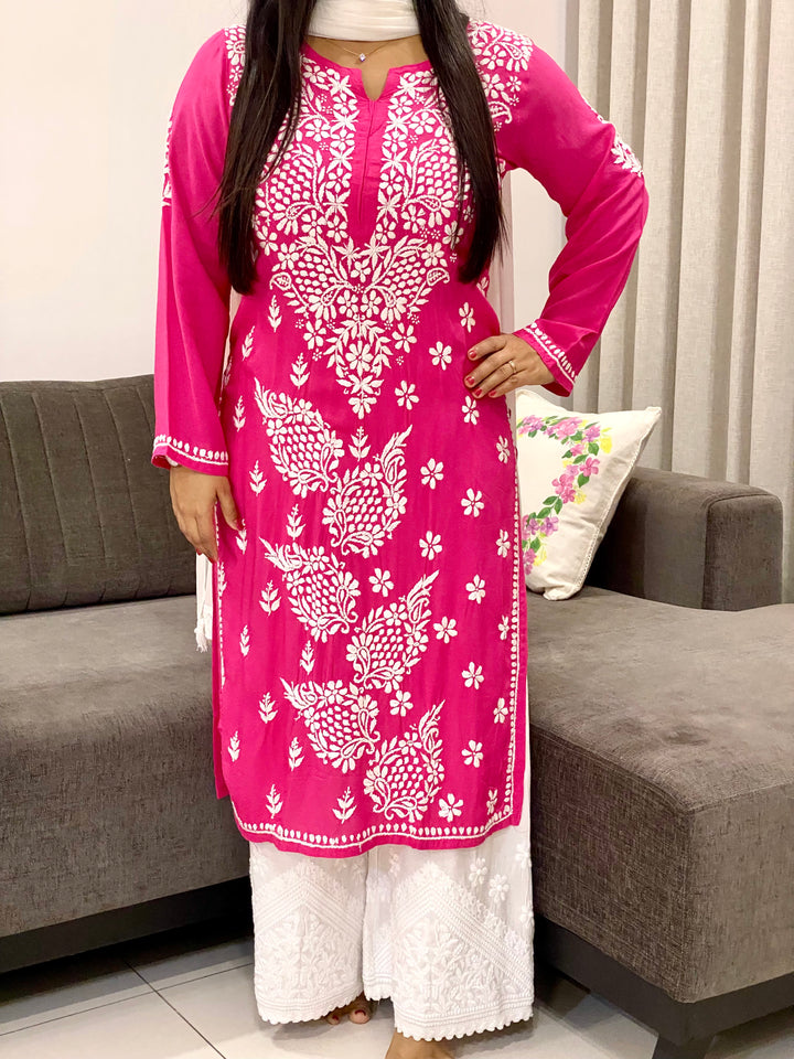 Magenta Esha Premium Modal Chikankari Solid Women's Kurta