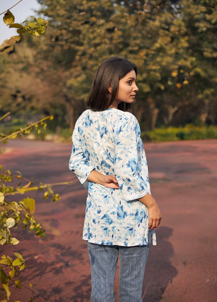 Blue Kannika Mulmul Printed Short kurti