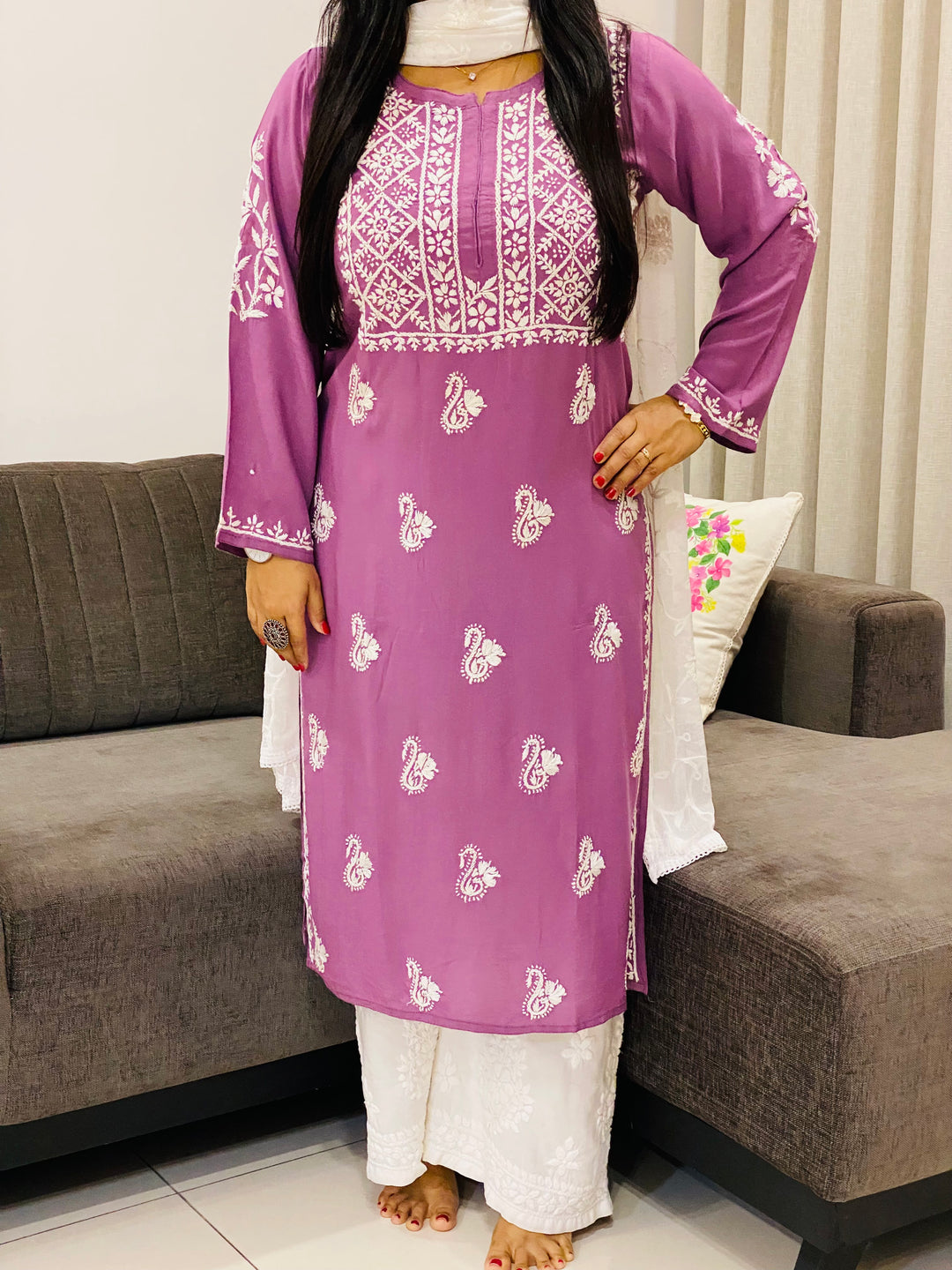 Mauve Nora Premium Modal Chikankari Solid Women's Kurta