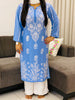 Naaz Premium Modal Chikankari Women's Solid Long Kurta - Powder Blue