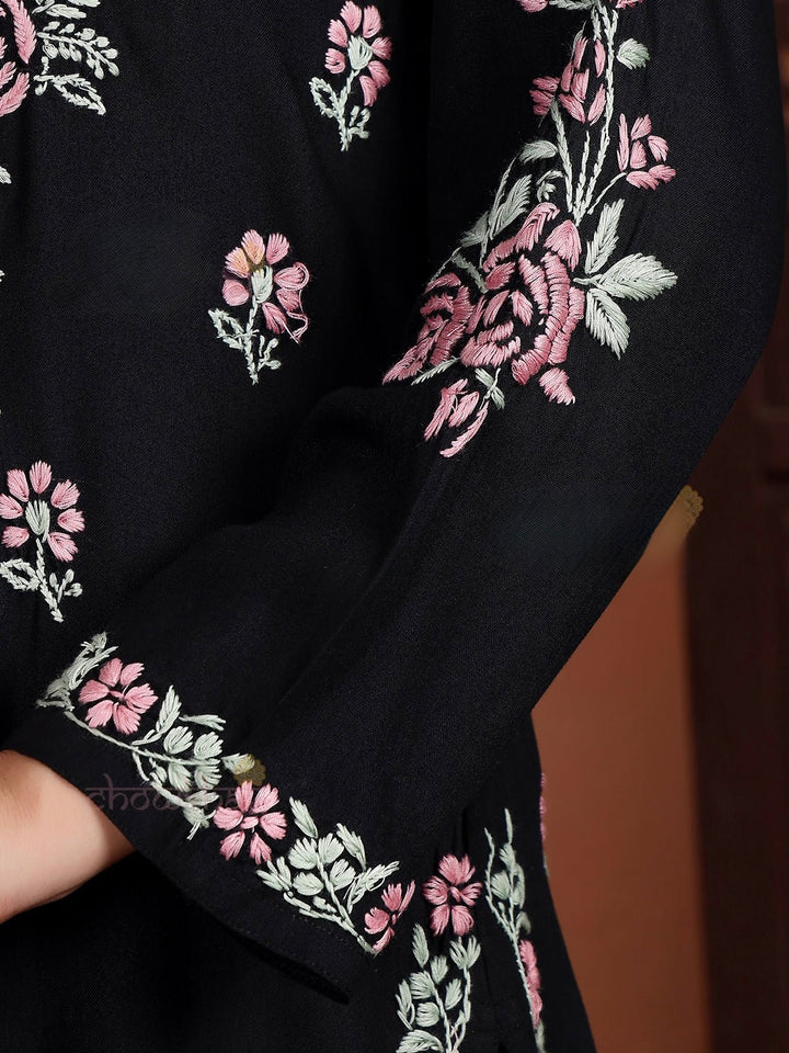 Black Irya Rayon Chikankari Hand Embroidered Women's Long Kurta
