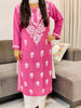 Evana Rayon Chikankari Handwork Women's Solid Long Straight Kurta - Dark Pink