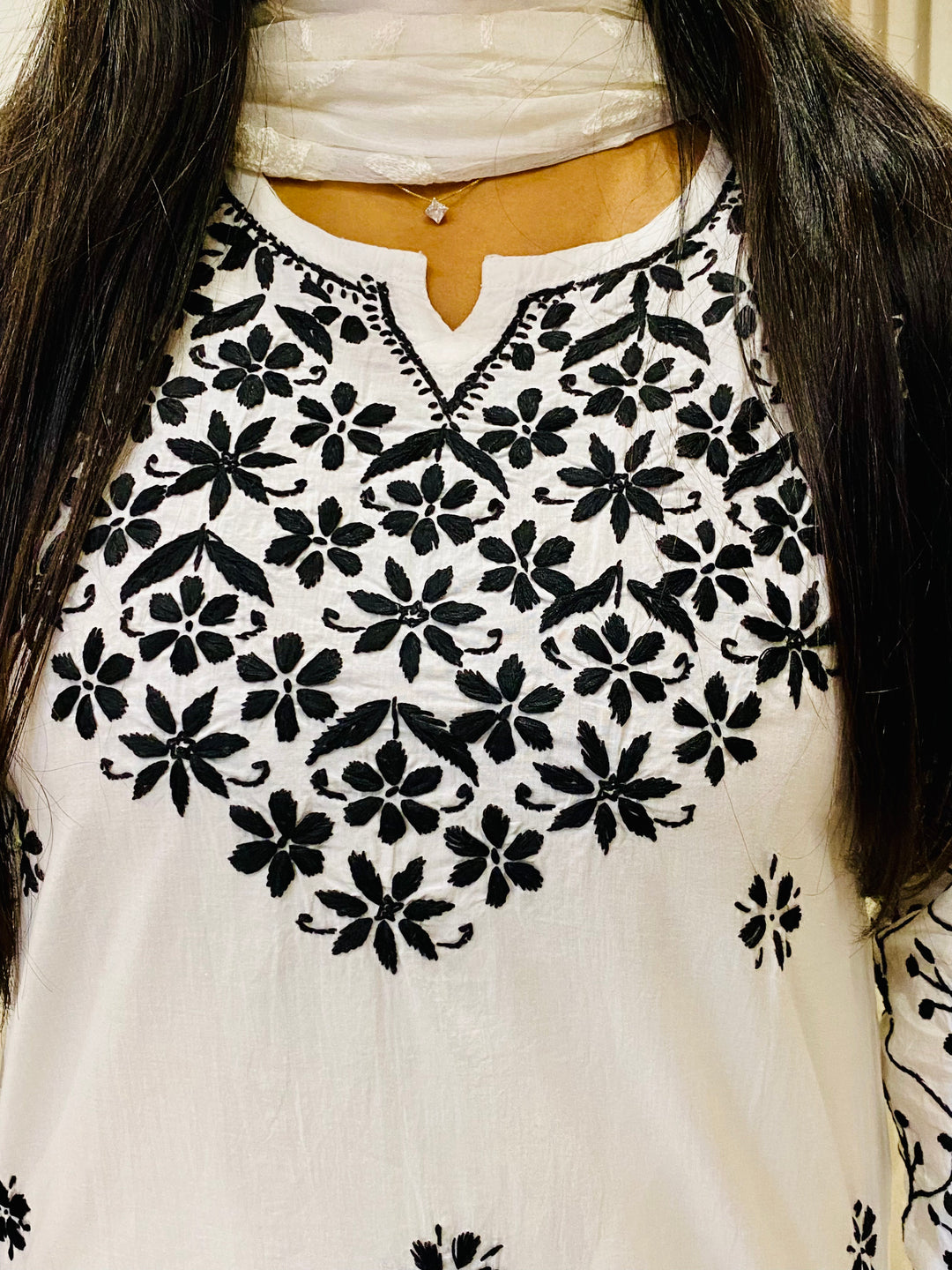 White Clara Mulmul Cotton Chikankari Solid Women's Long Kurta