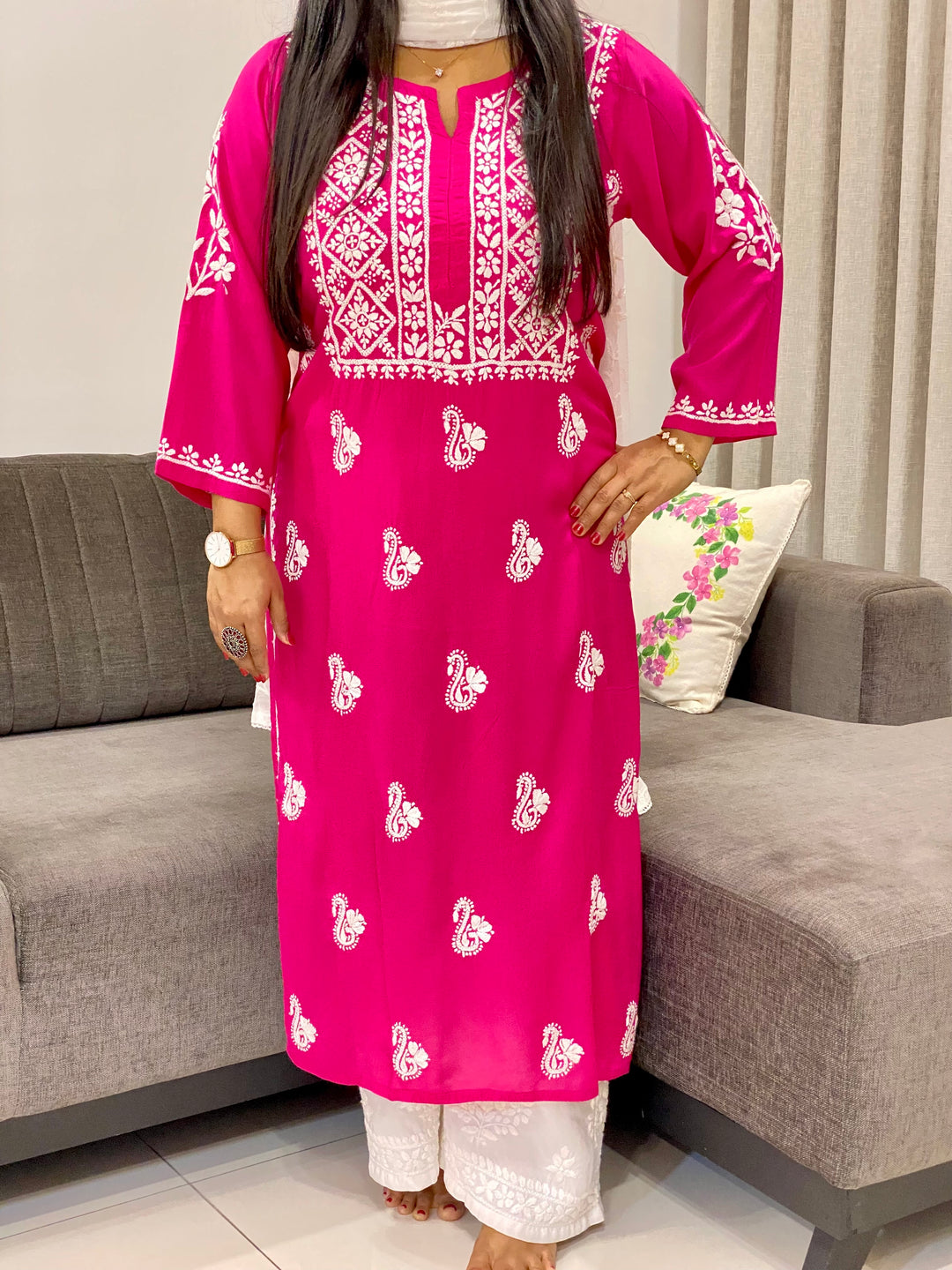 Magenta Nora Premium Modal Chikankari Solid Women's Kurta