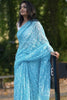 Hansa Tapchi Chikankari Hand Embroidered Women's Saree - Ferozi