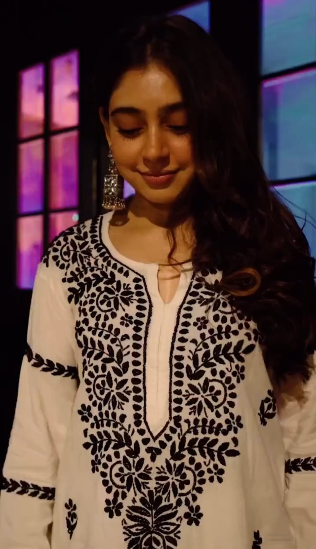 White Sheela Premium Modal Chikankari Women's Solid Long Kurta Palazzo set
