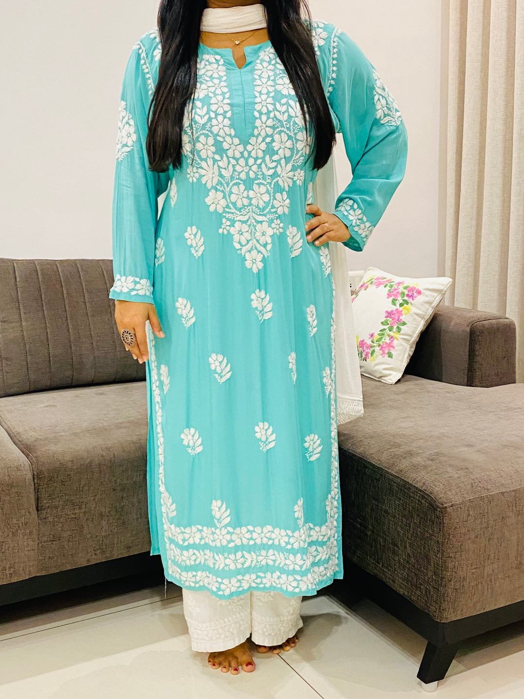 Rama Bela Premium Modal Chikankari Solid Women's Long Kurta