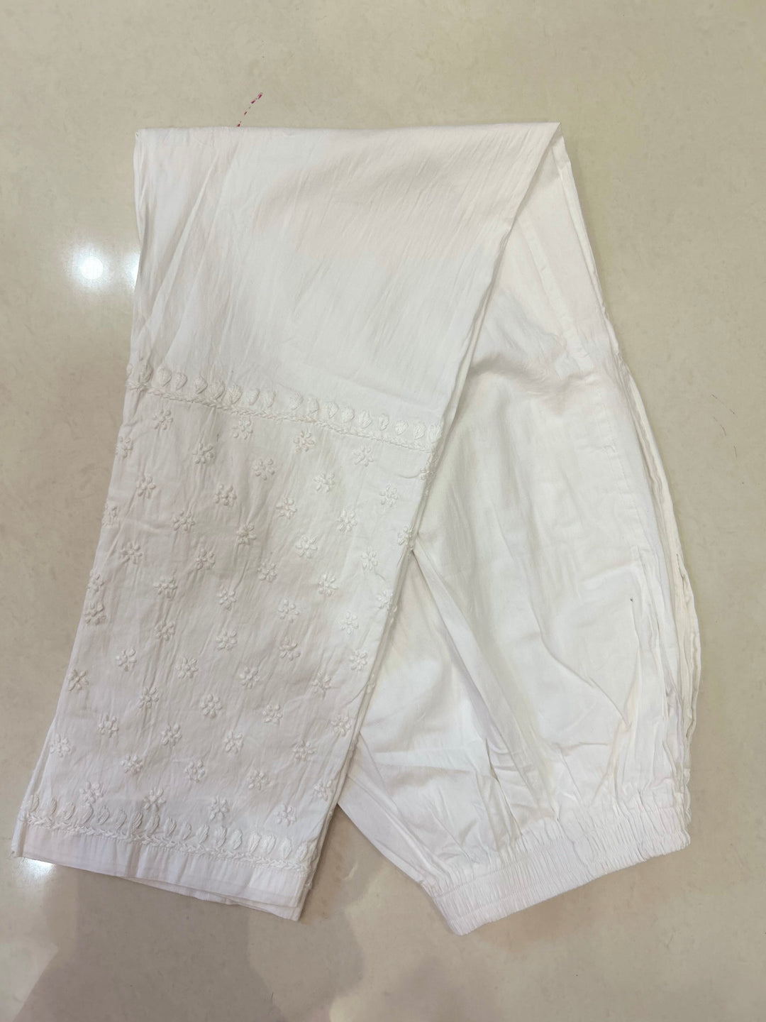 White Butti Jaal Chikankari Hand Embroidered Lycra Cotton Pant