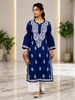 Falak 3D Chikankari Hand Embroidery Design Rayon Womens Kurta - Navy Blue