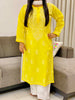 Bani Voil Cotton Chikankari Hand Embroidered Women's Solid Long Kurta - Yellow